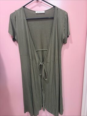 Doublju Olive Green Tie-Front over shirt or wrap dress